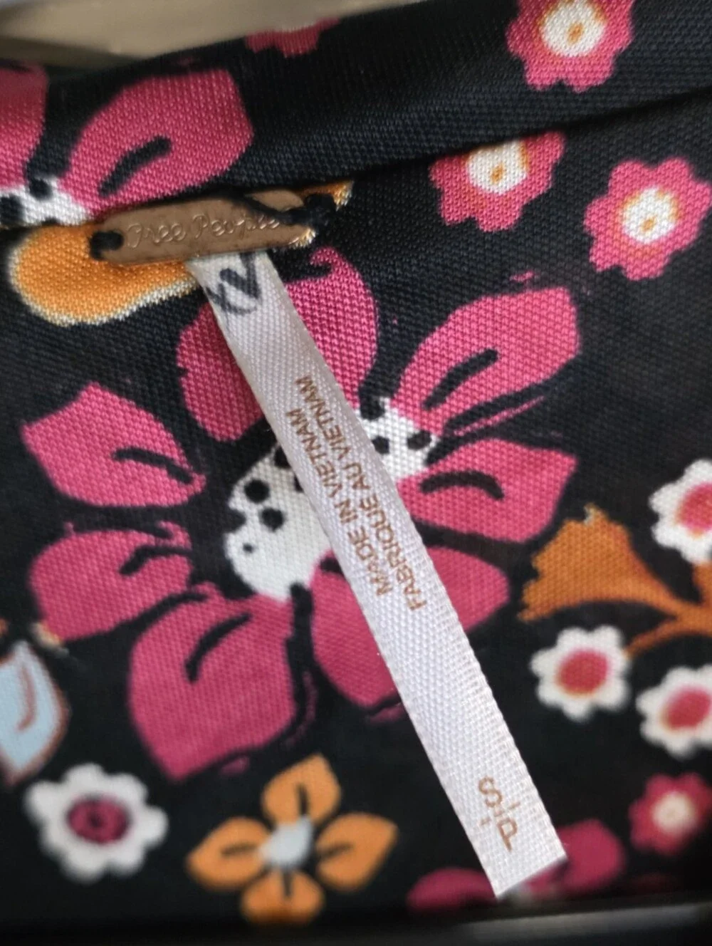 Free People Black Floral Shift Dress with Pink and Orange Blooms
